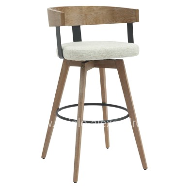 BAR STOOL MEDIUM HEIGHT SWIVEL LANI HM9988.01 BEECH WOOD LEGS-PLYWOOD BACK-ECRU FABRIC SEAT 55x55x97Hcm.