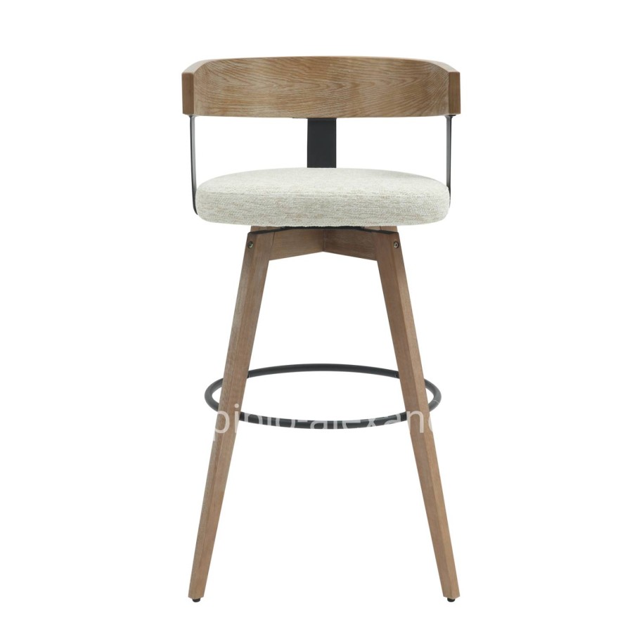 BAR STOOL MEDIUM HEIGHT SWIVEL LANI HM9988.01 BEECH WOOD LEGS-PLYWOOD BACK-ECRU FABRIC SEAT 55x55x97Hcm.