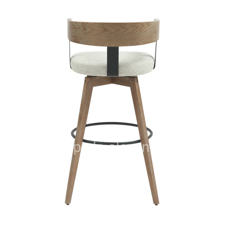 BAR STOOL MEDIUM HEIGHT SWIVEL LANI HM9988.01 BEECH WOOD LEGS-PLYWOOD BACK-ECRU FABRIC SEAT 55x55x97Hcm.