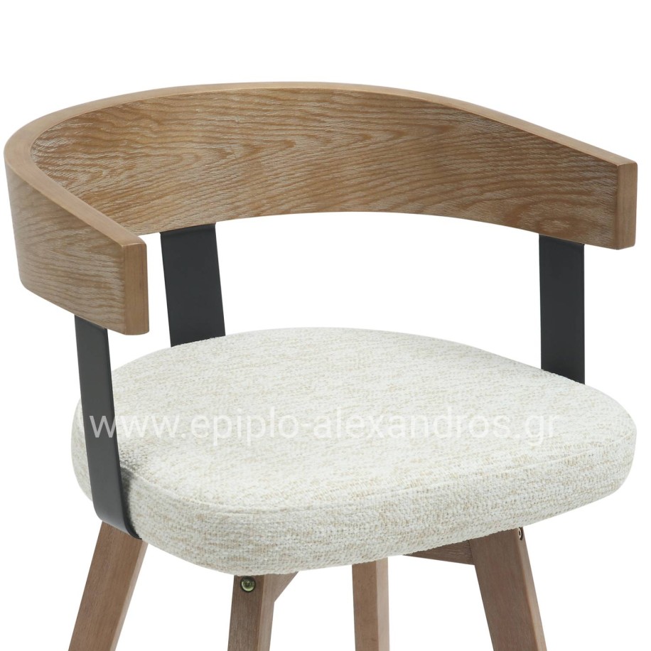 BAR STOOL MEDIUM HEIGHT SWIVEL LANI HM9988.01 BEECH WOOD LEGS-PLYWOOD BACK-ECRU FABRIC SEAT 55x55x97Hcm.