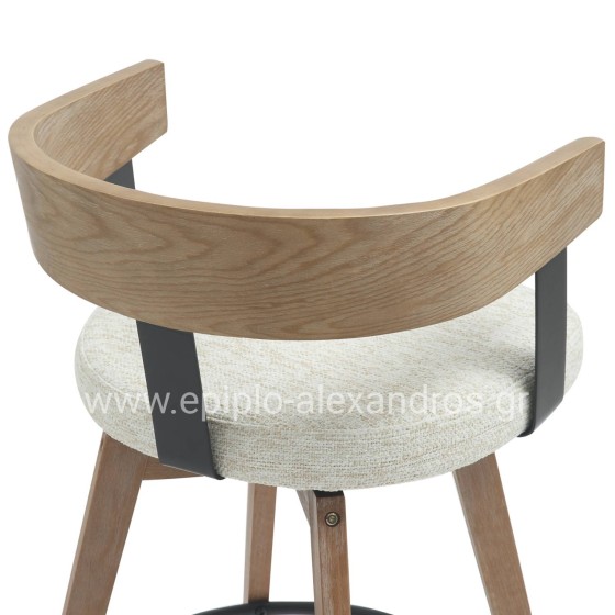 BAR STOOL MEDIUM HEIGHT SWIVEL LANI HM9988.01 BEECH WOOD LEGS-PLYWOOD BACK-ECRU FABRIC SEAT 55x55x97Hcm.