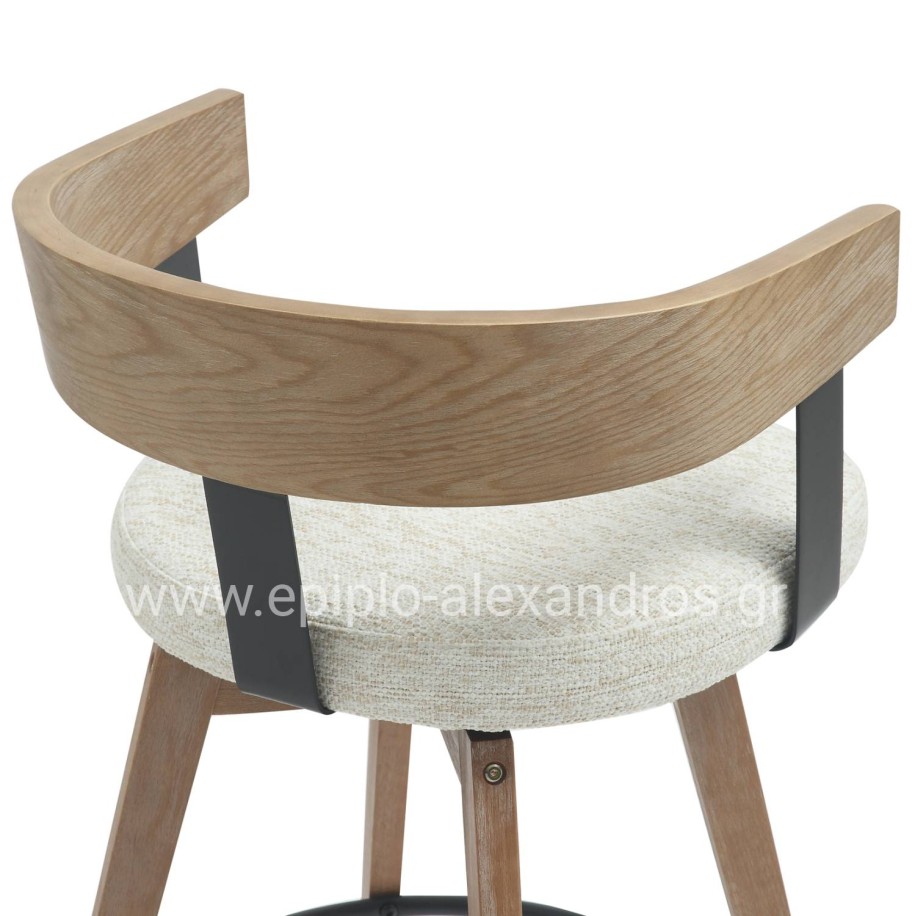 BAR STOOL MEDIUM HEIGHT SWIVEL LANI HM9988.01 BEECH WOOD LEGS-PLYWOOD BACK-ECRU FABRIC SEAT 55x55x97Hcm.