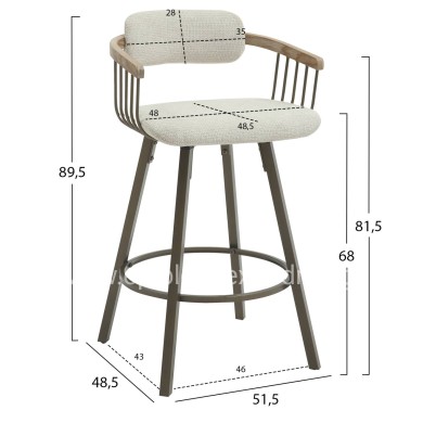 BAR STOOL SWIVEL LANG HM9990.01 ANTIQUE COPPER METAL FRAME-ECRU FABRIC 51,5x48,5x89,5Hcm.