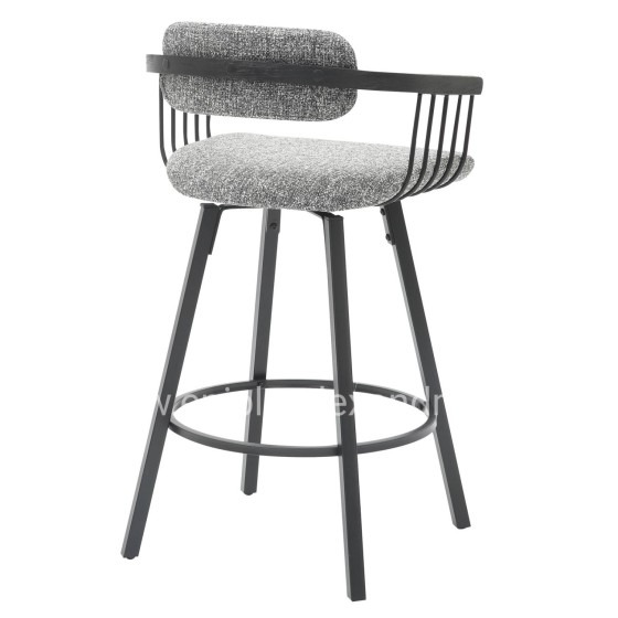 BAR STOOL SWIVEL LANG HM9990.02 BLACK METAL FRAME-GREY FABRIC 51,5x48,5x89,5Hcm.