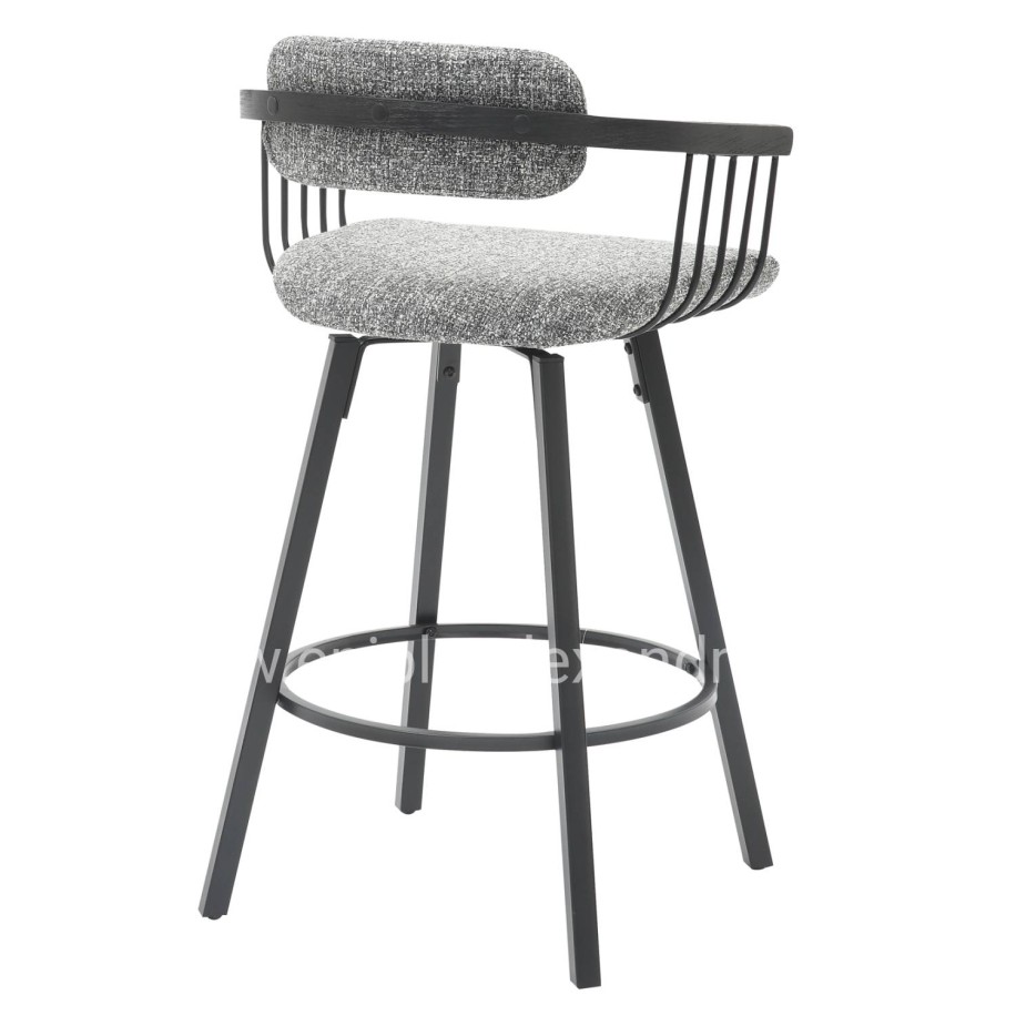 BAR STOOL SWIVEL LANG HM9990.02 BLACK METAL FRAME-GREY FABRIC 51,5x48,5x89,5Hcm.