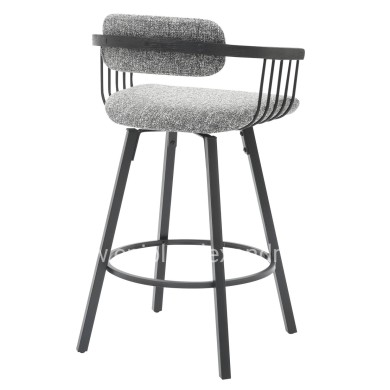 BAR STOOL SWIVEL LANG HM9990.02 BLACK METAL FRAME-GREY FABRIC 51,5x48,5x89,5Hcm.