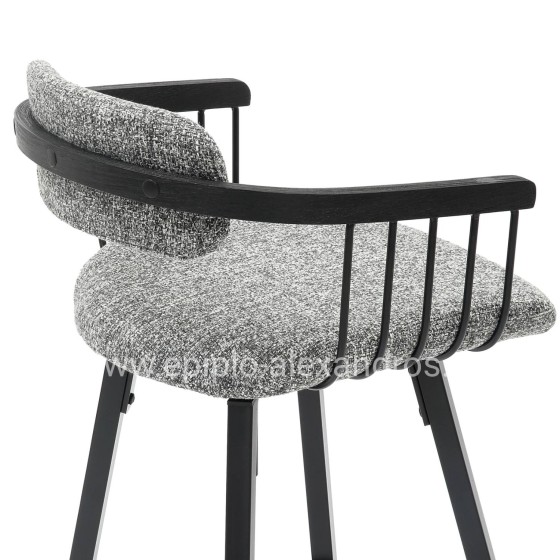 BAR STOOL SWIVEL LANG HM9990.02 BLACK METAL FRAME-GREY FABRIC 51,5x48,5x89,5Hcm.