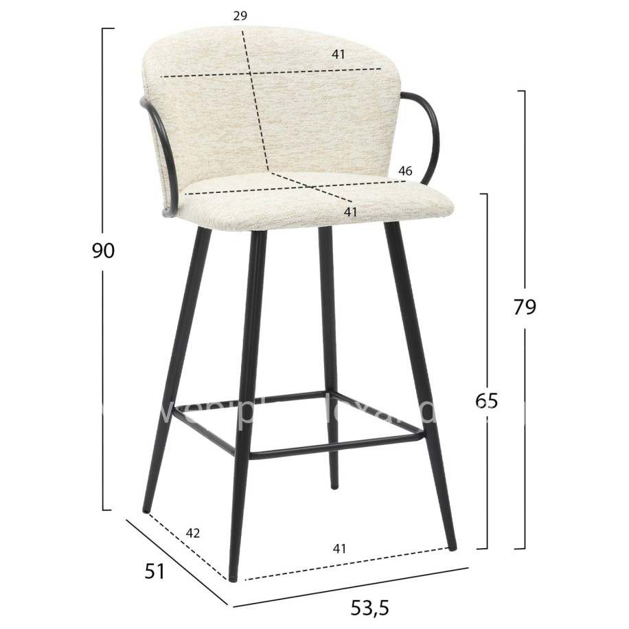 BAR STOOL MED.HEIGHT NEBOR HM9986.02 BLACK METAL FRAME-ECRU FABRIC 53,5x51x90Hcm.