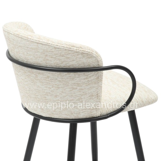 BAR STOOL MED.HEIGHT NEBOR HM9986.02 BLACK METAL FRAME-ECRU FABRIC 53,5x51x90Hcm.