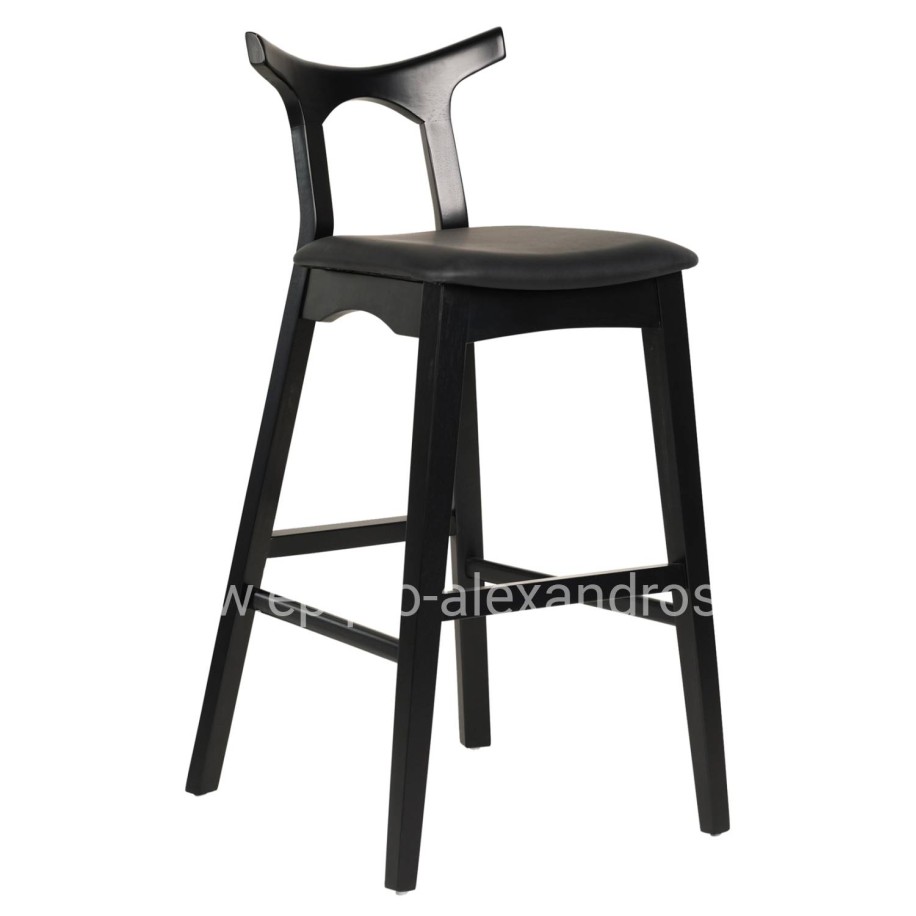 BAR STOOL USOPP HM9951.02 RUBBERWOOD & PU IN BLACK COLOR 49x53x99,5Hcm.