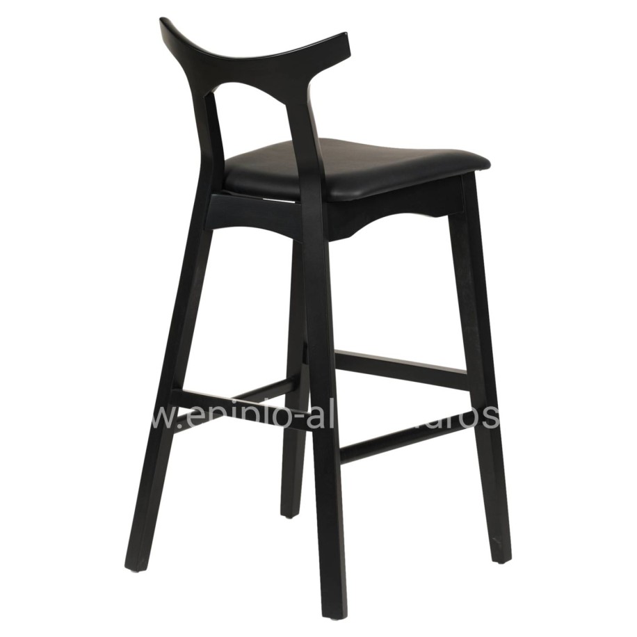 BAR STOOL USOPP HM9951.02 RUBBERWOOD & PU IN BLACK COLOR 49x53x99,5Hcm.