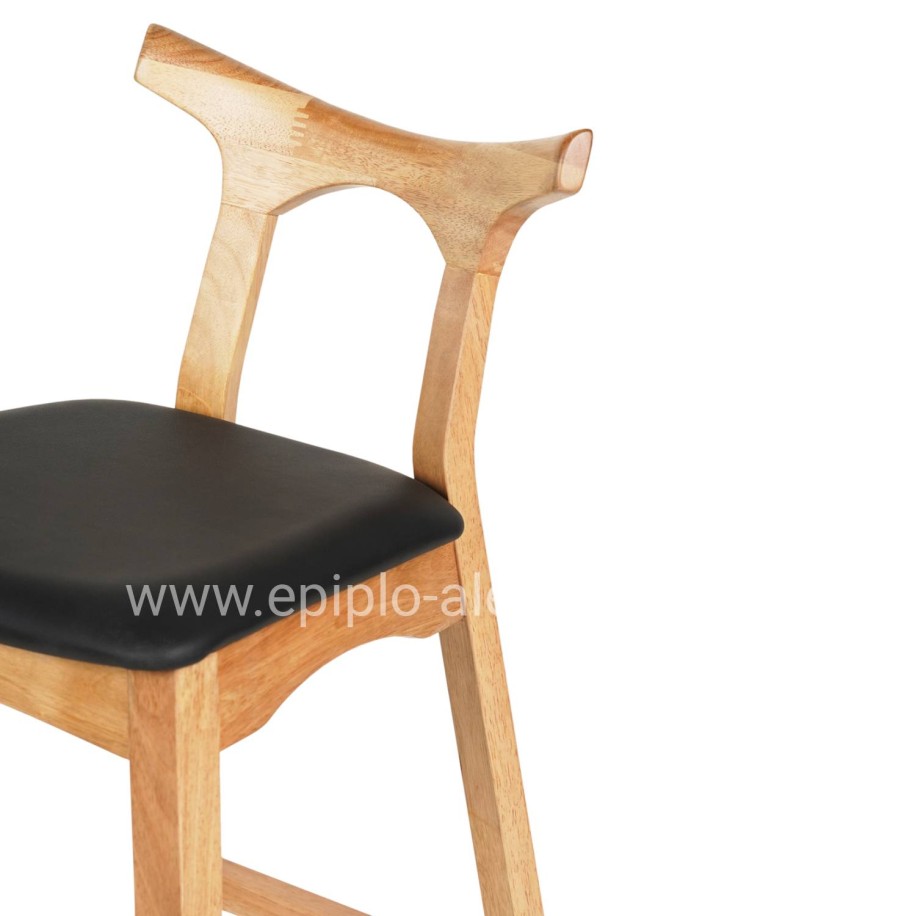 BAR STOOL USOPP HM9951.01 RUBBERWOOD IN LIGHT OAK- BLACK PU 43x41x100Hcm.