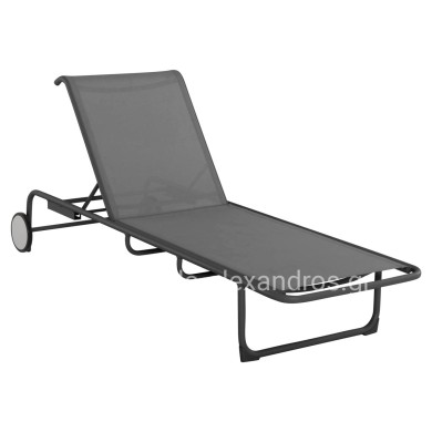 ALUMINUM SUNBED RIBEN WITH TESLIN FABRIC & WHEELS HM6293.01 GREY COLOR 210x78x91Hcm.