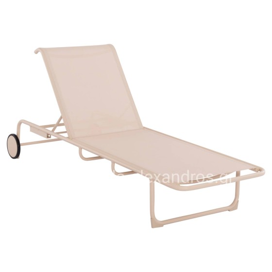 ALUMINUM SUNBED RIBEN WITH TESLIN FABRIC & WHEELS HM6293.04 CAPPUCCINO COLOR 210x78x91Hcm.