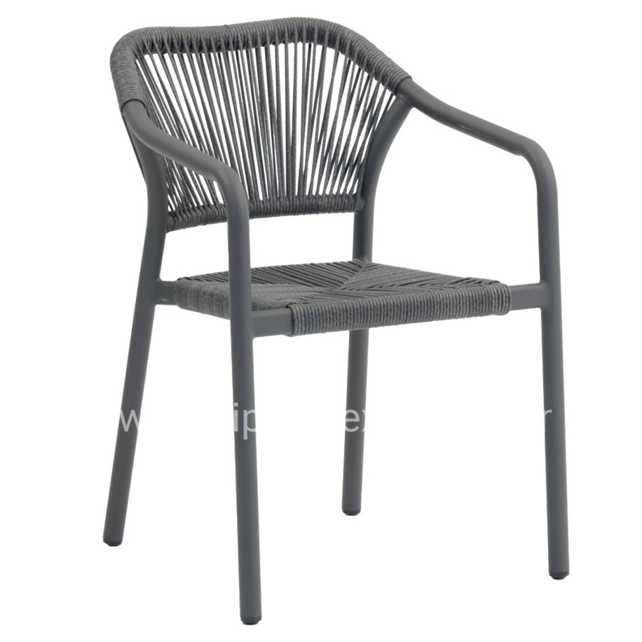 DINING ARMCHAIR ALUMINUM LUCCI HM6266.01 DARK GREY FRAME & P.E. RATTAN 58x56x79Hcm.