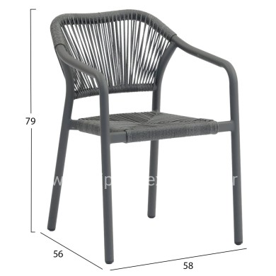 DINING ARMCHAIR ALUMINUM LUCCI HM6266.01 DARK GREY FRAME & P.E. RATTAN 58x56x79Hcm.