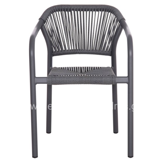 DINING ARMCHAIR ALUMINUM LUCCI HM6266.01 DARK GREY FRAME & P.E. RATTAN 58x56x79Hcm.