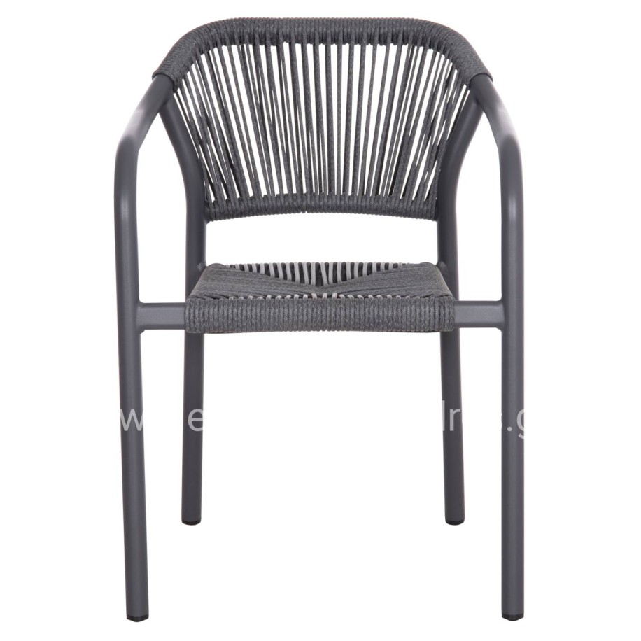 DINING ARMCHAIR ALUMINUM LUCCI HM6266.01 DARK GREY FRAME & P.E. RATTAN 58x56x79Hcm.