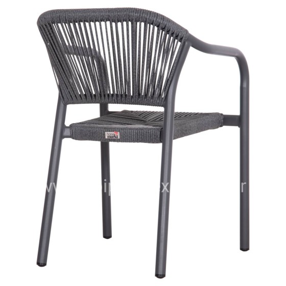 DINING ARMCHAIR ALUMINUM LUCCI HM6266.01 DARK GREY FRAME & P.E. RATTAN 58x56x79Hcm.