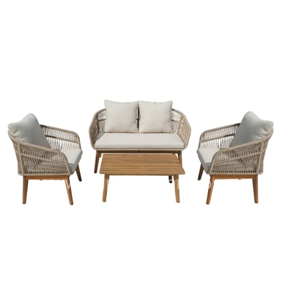 OUTDOOR LOUNGE SET 4PCS FRANKY HM6231 ACACIA WOOD-METAL FRAME-ROPE