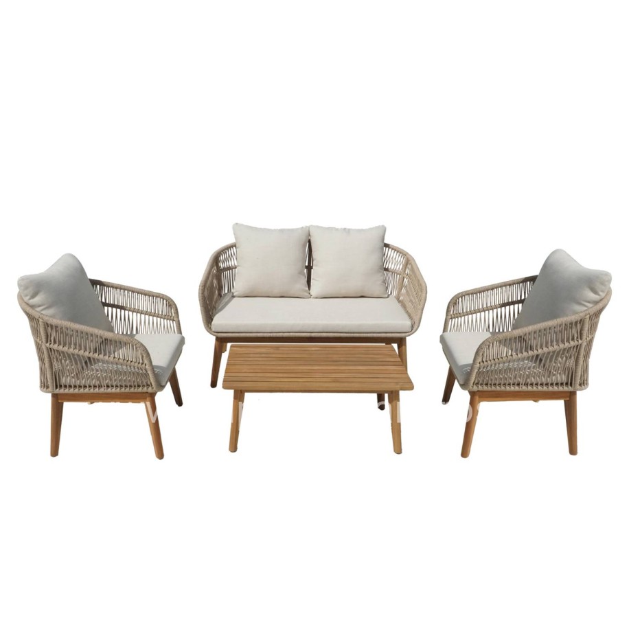 OUTDOOR LOUNGE SET 4PCS FRANKY HM6231 ACACIA WOOD-METAL FRAME-ROPE
