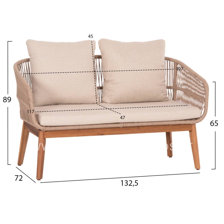 OUTDOOR LOUNGE SET 4PCS FRANKY HM6231 ACACIA WOOD-METAL FRAME-ROPE