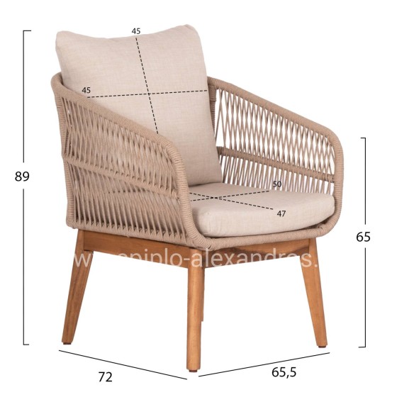 OUTDOOR LOUNGE SET 4PCS FRANKY HM6231 ACACIA WOOD-METAL FRAME-ROPE