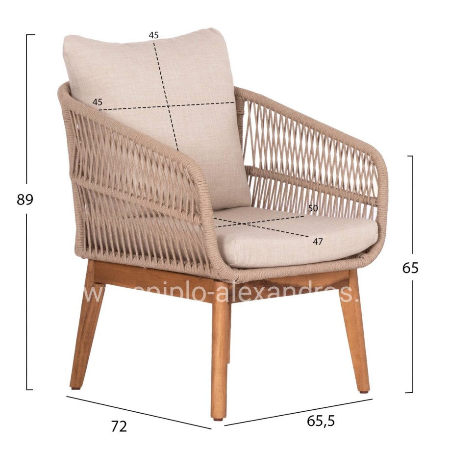 OUTDOOR LOUNGE SET 4PCS FRANKY HM6231 ACACIA WOOD-METAL FRAME-ROPE