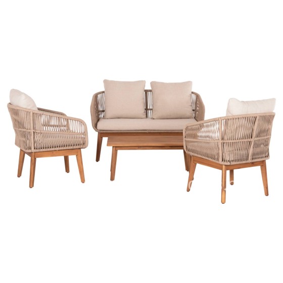 OUTDOOR LOUNGE SET 4PCS FRANKY HM6231 ACACIA WOOD-METAL FRAME-ROPE