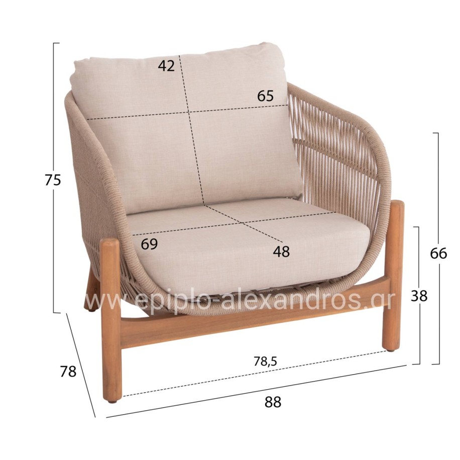 OUTDOOR LOUNGE SET 4PCS SANJI HM6219 ACACIA WOOD-ALUMINUM FRAME-ROPE