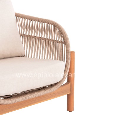 OUTDOOR LOUNGE SET 4PCS SANJI HM6219 ACACIA WOOD-ALUMINUM FRAME-ROPE