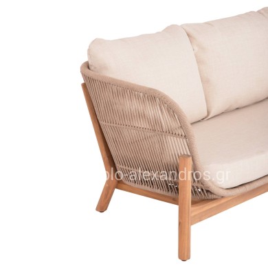 OUTDOOR LOUNGE SET 4PCS SANJI HM6219 ACACIA WOOD-ALUMINUM FRAME-ROPE