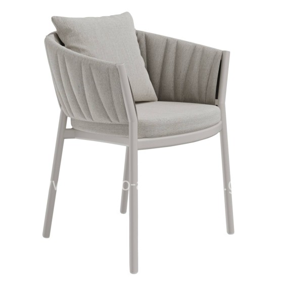 DINING CHAIR SHANKS HM6207.02 CREAM WHITE ALUMINUM & BEIGE OLEFIN FABRIC 63x60.5x75-77Hcm.