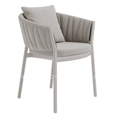 DINING CHAIR SHANKS HM6207.02 CREAM WHITE ALUMINUM & BEIGE OLEFIN FABRIC 63x60.5x75-77Hcm.