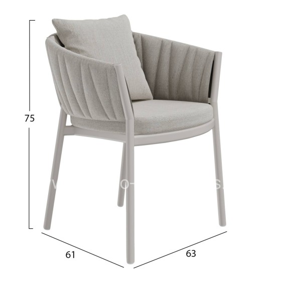 DINING CHAIR SHANKS HM6207.02 CREAM WHITE ALUMINUM & BEIGE OLEFIN FABRIC 63x60.5x75-77Hcm.
