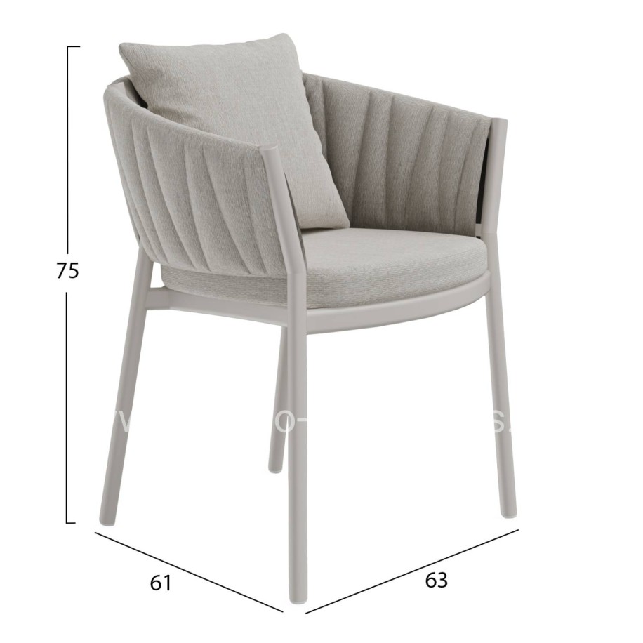 DINING CHAIR SHANKS HM6207.02 CREAM WHITE ALUMINUM & BEIGE OLEFIN FABRIC 63x60.5x75-77Hcm.