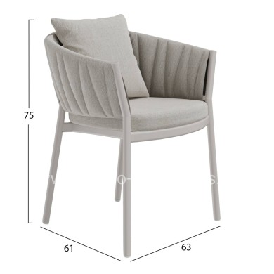DINING CHAIR SHANKS HM6207.02 CREAM WHITE ALUMINUM & BEIGE OLEFIN FABRIC 63x60.5x75-77Hcm.