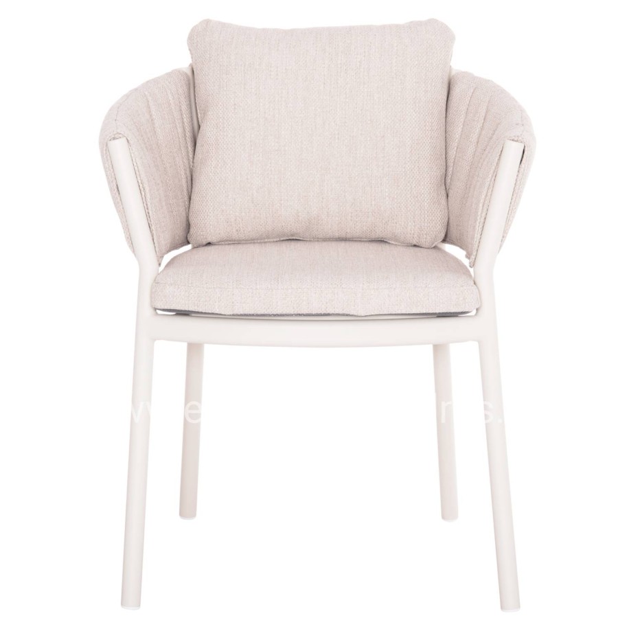 DINING CHAIR SHANKS HM6207.02 CREAM WHITE ALUMINUM & BEIGE OLEFIN FABRIC 63x60.5x75-77Hcm.