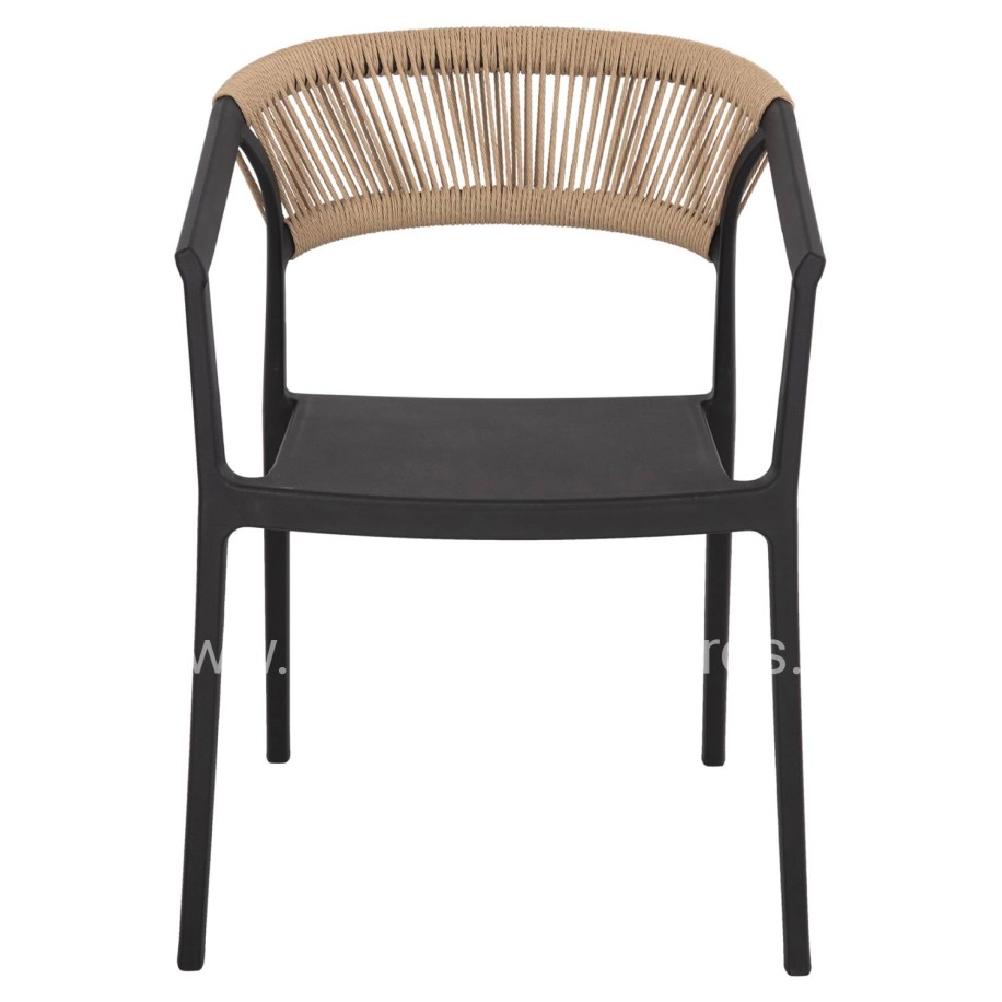 ARMCHAIR POLYPROPYLENE BOGI HM6240.02 BLACK WITH BEIGE PP ROPE 54x53x75Hcm.