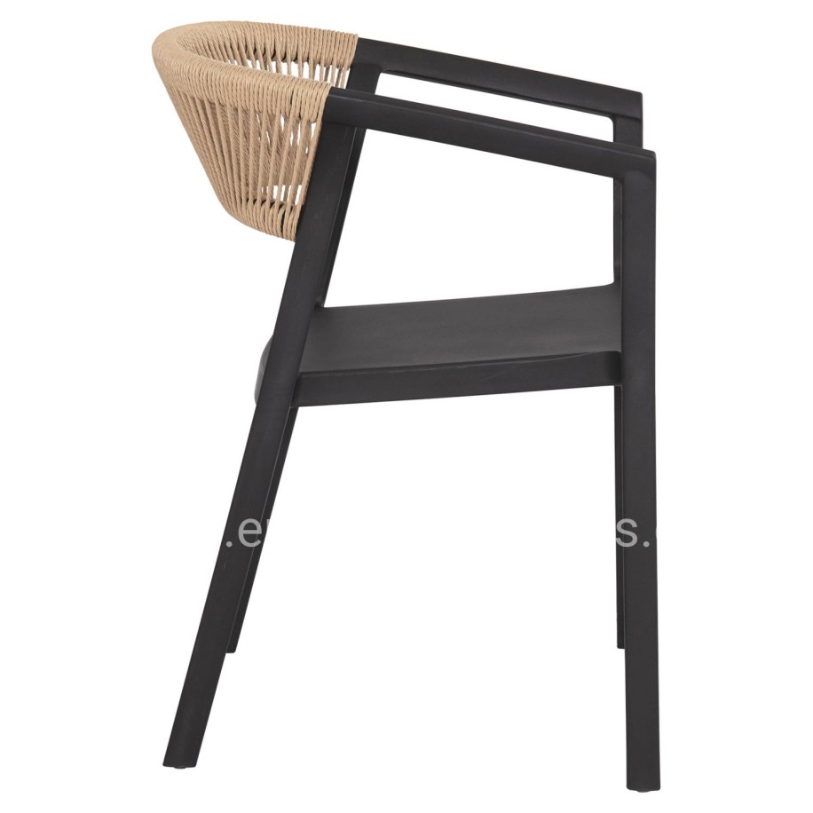 ARMCHAIR POLYPROPYLENE BOGI HM6240.02 BLACK WITH BEIGE PP ROPE 54x53x75Hcm.