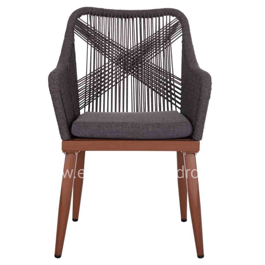 ALUMINUM ARMCHAIR MYRTIA HM5549.11 GREY ROPE - WALNUT COLORED LEGS 60x64x88Hcm