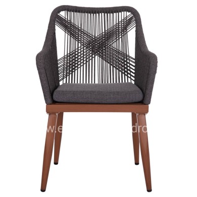 ALUMINUM ARMCHAIR MYRTIA HM5549.11 GREY ROPE - WALNUT COLORED LEGS 60x64x88Hcm