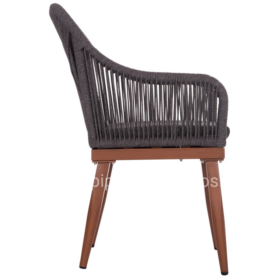 ALUMINUM ARMCHAIR MYRTIA HM5549.11 GREY ROPE - WALNUT COLORED LEGS 60x64x88Hcm