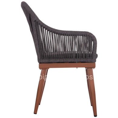 ALUMINUM ARMCHAIR MYRTIA HM5549.11 GREY ROPE - WALNUT COLORED LEGS 60x64x88Hcm