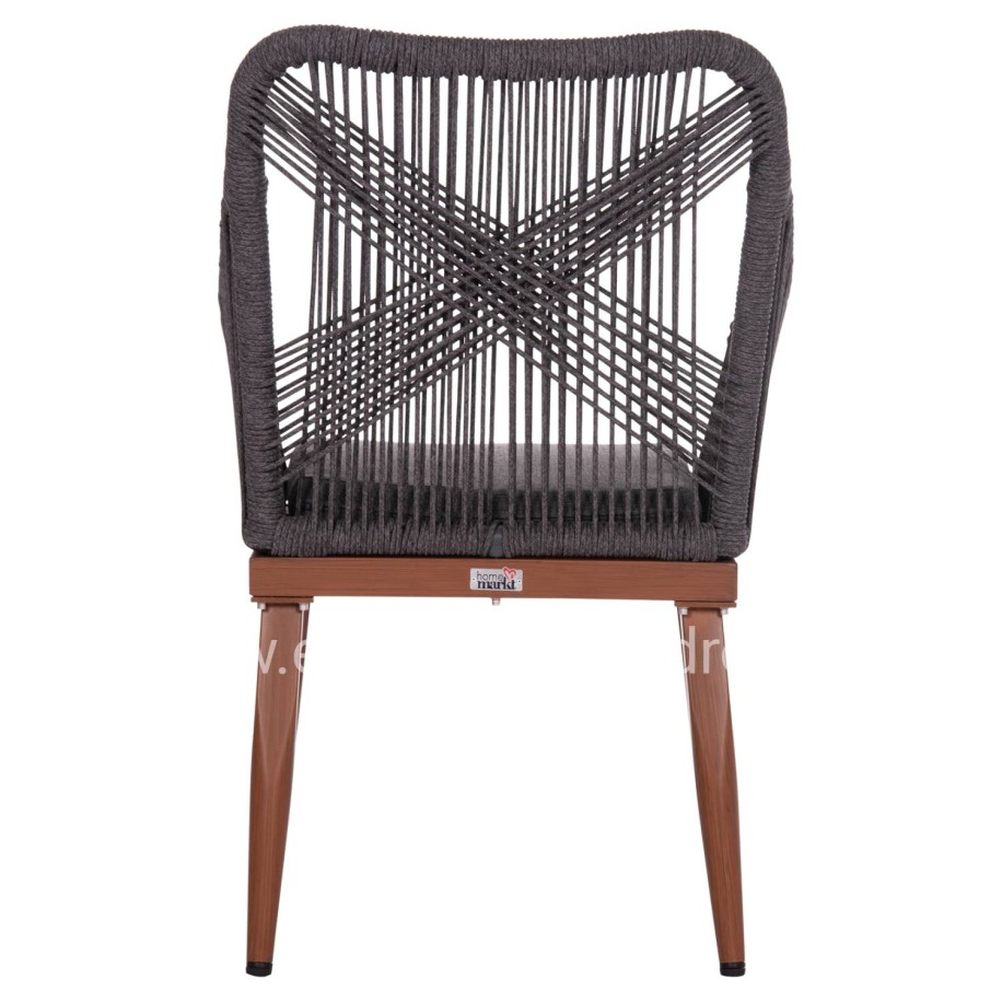 ALUMINUM ARMCHAIR MYRTIA HM5549.11 GREY ROPE - WALNUT COLORED LEGS 60x64x88Hcm