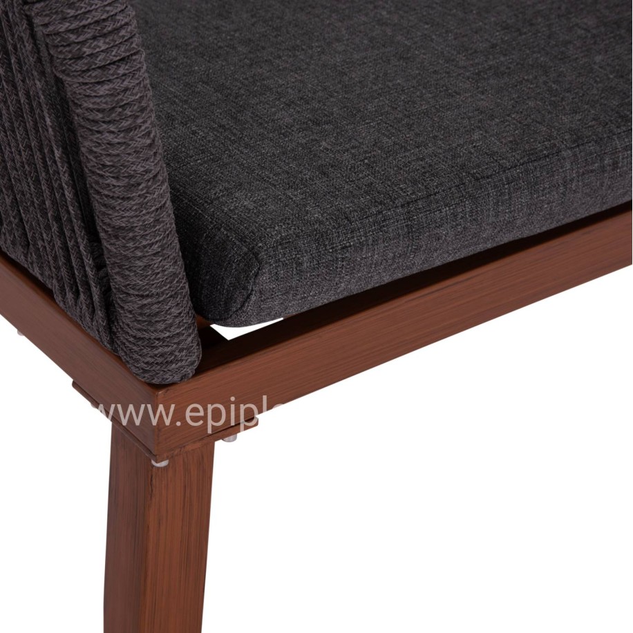 ALUMINUM ARMCHAIR MYRTIA HM5549.11 GREY ROPE - WALNUT COLORED LEGS 60x64x88Hcm