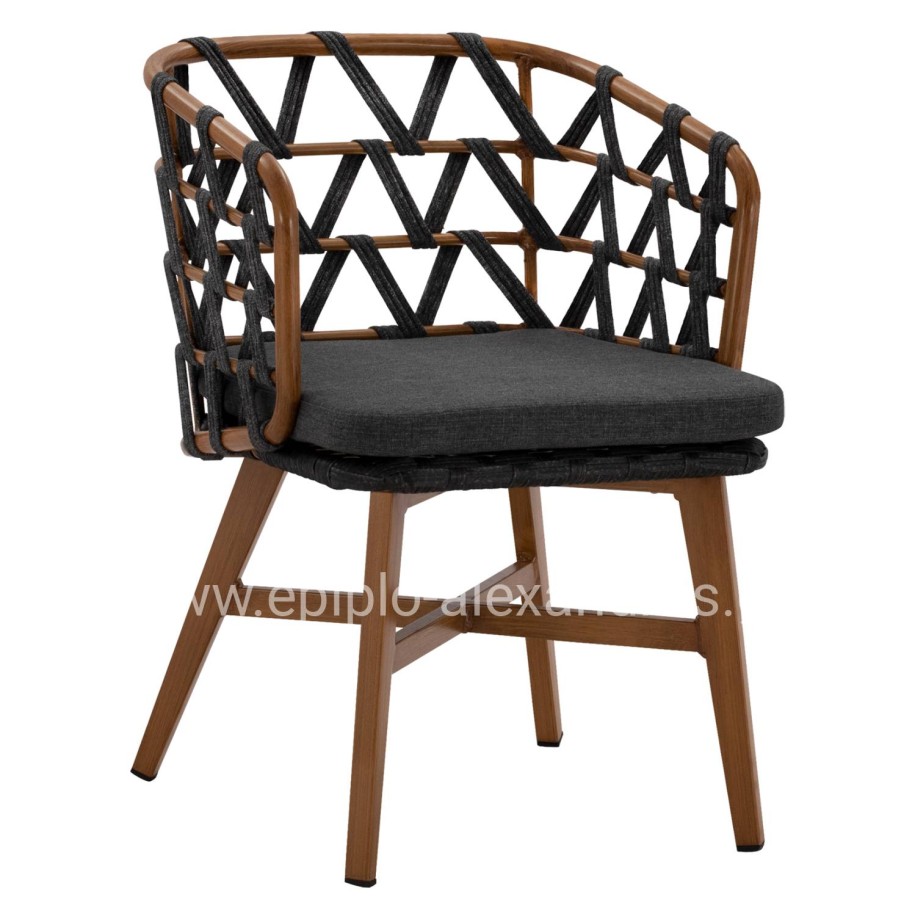 ALUMINUM ARMCHAIR RICKO HM5782.11 WITH WIDE GREY STRAPS  58x59x78 cm.