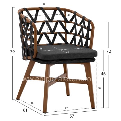 ALUMINUM ARMCHAIR RICKO HM5782.11 WITH WIDE GREY STRAPS  58x59x78 cm.
