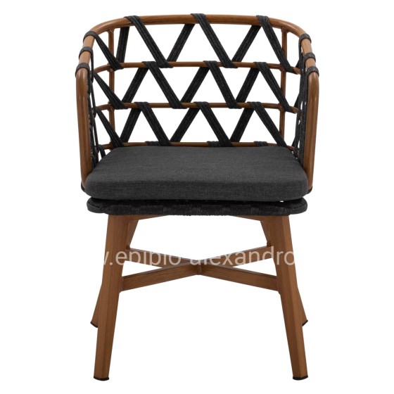 ALUMINUM ARMCHAIR RICKO HM5782.11 WITH WIDE GREY STRAPS  58x59x78 cm.