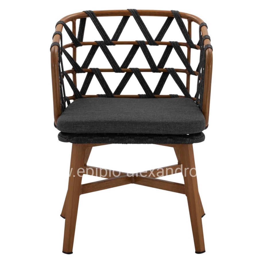 ALUMINUM ARMCHAIR RICKO HM5782.11 WITH WIDE GREY STRAPS  58x59x78 cm.